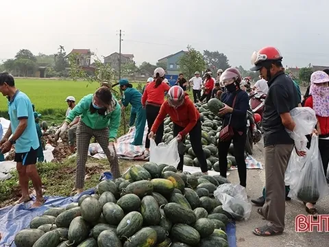 Ấm lòng người dân Hà Tĩnh cứu trợ tài xế chở dưa hấu bị lật xe ngay trên đường